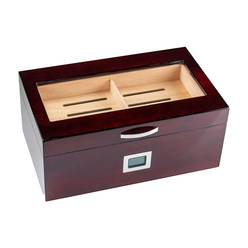 Bookwill Humidor - 75 Cigars - Cherry Hi Gloss w/ Hygrometer