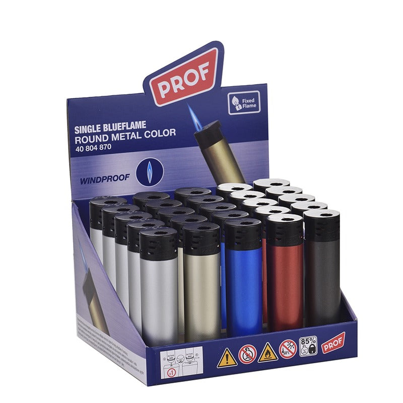 Prof - Jetflame aansteker - Metal Round - Display 25 st.